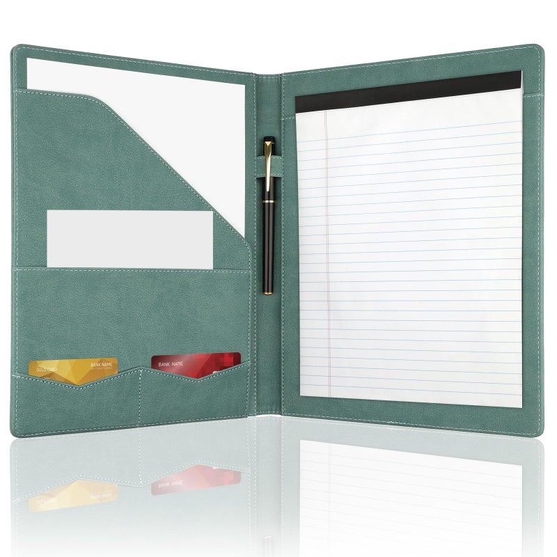 MOWPOG Professional Padfolio Portfolio Binder, Faux Leather Interview Resume Folder, Letter Size A4 Legal Writing Pad Holder, Document Organizer for Business School Office Conference (Green) - Image 1