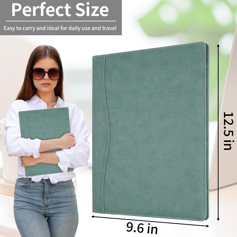 MOWPOG Professional Padfolio Portfolio Binder, Faux Leather Interview Resume Folder, Letter Size A4 Legal Writing Pad Holder, Document Organizer for Business School Office Conference (Green) - Image 4