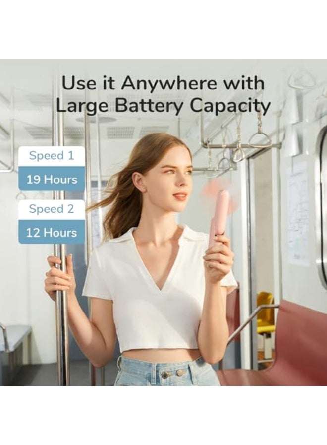 JISULIFE Handheld Mini Fan, 3 IN 1 USB Rechargeable Portable Fan [12-19 Working Hours] with Power Bank, Flashlight, Pocket Design for Travel/Summer/Concerts/Lash, Gifts for Women (Pink) - Image 3