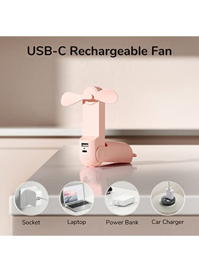 JISULIFE Handheld Mini Fan, 3 IN 1 USB Rechargeable Portable Fan [12-19 Working Hours] with Power Bank, Flashlight, Pocket Design for Travel/Summer/Concerts/Lash, Gifts for Women (Pink) - Image 5