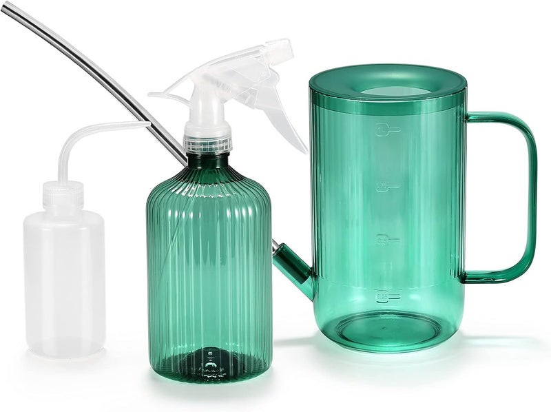 ONEDONE Watering Can Indoor Plants - Plant Watering Can 34 OZ, Long Spout Small Watering Can for House Plants Garden Potted Flowers with Spray Bottle, Squeeze Bottle Green - Image 1