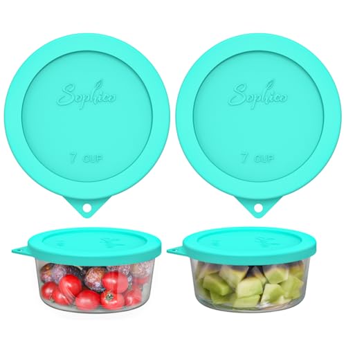 Sophico Round Silicone Storage Cover Lids Replacement for Anchor Hocking and Pyrex 7402-PC 6/7 Cup Glass Bowls (Container not Included)(Mint - 2 pack) - Image 1