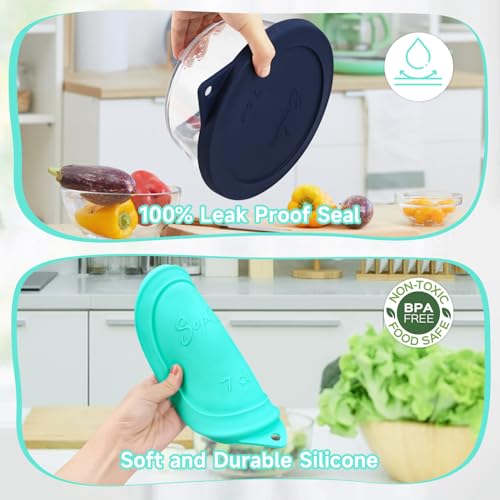 Sophico Round Silicone Storage Cover Lids Replacement for Anchor Hocking and Pyrex 7402-PC 6/7 Cup Glass Bowls (Container not Included)(Mint - 2 pack) - Image 4