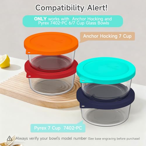 Sophico Round Silicone Storage Cover Lids Replacement for Anchor Hocking and Pyrex 7402-PC 6/7 Cup Glass Bowls (Container not Included)(Mint - 2 pack) - Image 2
