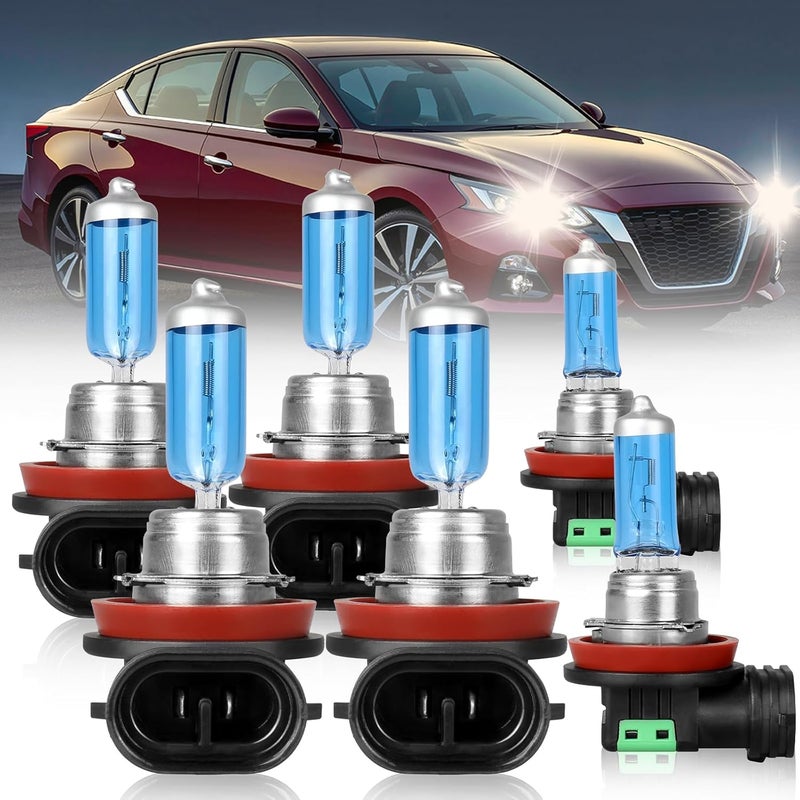 NSDXCT H11 H9 Halogen Headlight and Fog Light Bulbs for Nissan Altima (2007-2018) - 6PCS, 100W 5000K Super Bright - Image 1