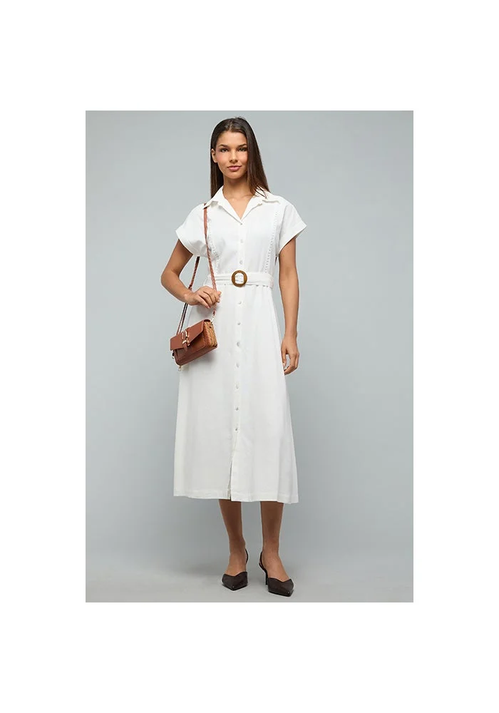 Solid Shirt Dress with Short Sleeves