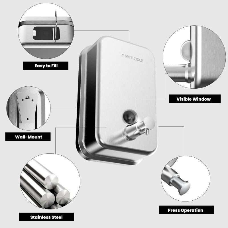 interhasa! Commercial Soap Dispenser Wall Mount 304 Stainless Steel Manual Commercial Liquid Soap Dispenser for Bathroom Matte Silver Vertical Style - Image 3