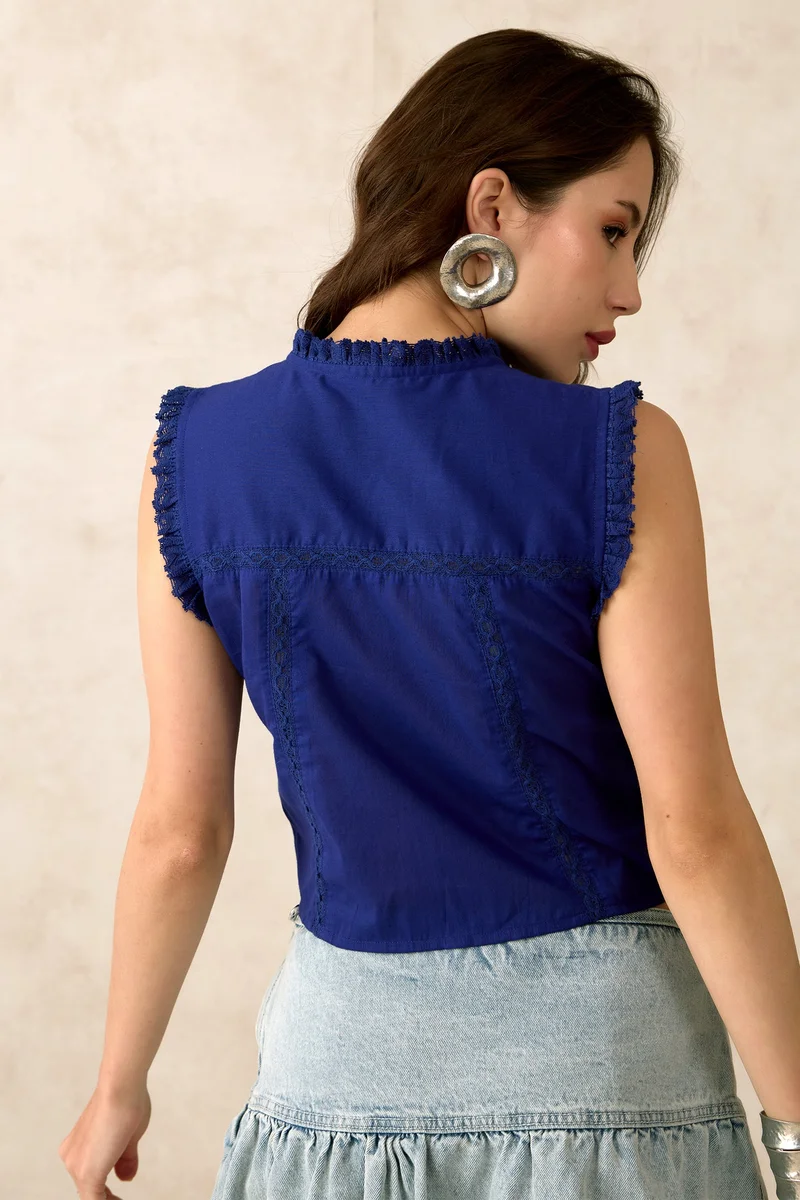 Virgio VIRGIO 100% Cotton Tie Up Top With Lace Embroidery