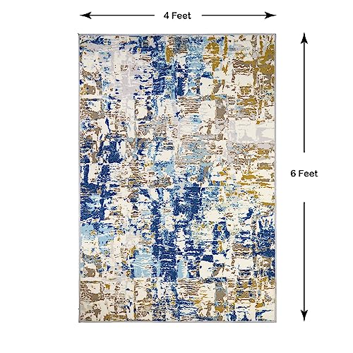 Welspun Wonder-Full Abstract Carpet for Hall, Living Room & Bedroom | Polyester | Anti-Skid | Machine Washable | Gel Foam Back | 4x6 Feet | Blue - Image 4