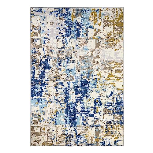 Welspun Wonder-Full Abstract Carpet for Hall, Living Room & Bedroom | Polyester | Anti-Skid | Machine Washable | Gel Foam Back | 4x6 Feet | Blue - Image 2