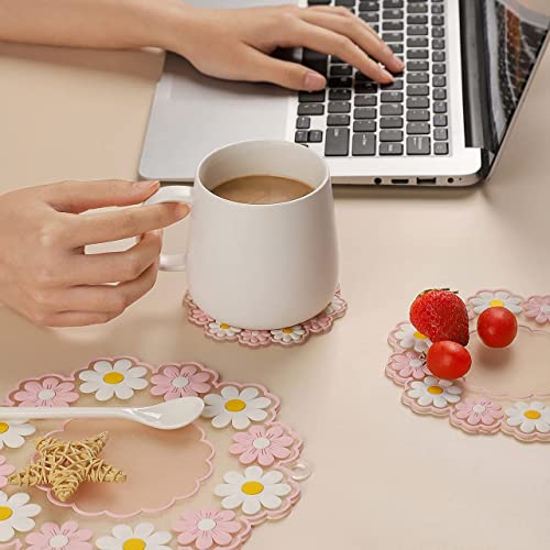 Turbid Silicone Coasters for Dining Table, Set of 3 Multi Size Round Pink Daisy Flower Design, Non-Slip, Heat Resistant Trivet Mats, Dining Table Pads for Hot Pots, Bowls, Dishes & Drink - Image 3