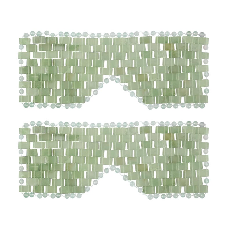 gemshan Jade Eye Mask gemshan 2 Pcs Stone Eye Mask Hot or Cold Use Green Jade Facial Eye Sleeping Mask 