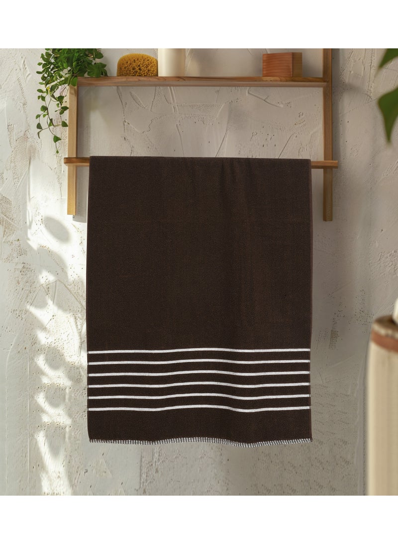 AURIO Premium 100% Cotton Single Bath Towel – Large 70x140 cm Ultra-Soft Absorbent Body Towel with Elegant Nautical Six-Stripe Dobby Border – Luxury Spa & Hotel Collection - Image 3