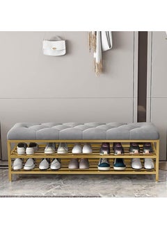 BULKWOOD BULKWOOD Modern Entryway Bench with Storage Shelves Shoe Rack Bench Ottoman Organizer with Mesh Seat for Bedroom Entry Window Mudroom Living Room Grey Gold  - Image 1