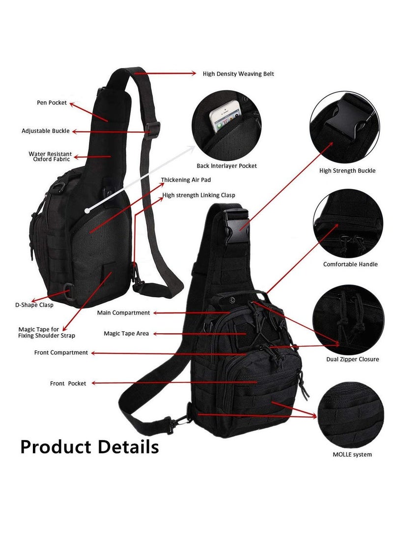 SYOSI Tactical Shoulder Sling Bag, Small Outdoor Chest Pack, Military Molle Multifunctional Shoulder Messenger Crossbody for Men Traveling, Hiking, Camping (Black)  - Image 2