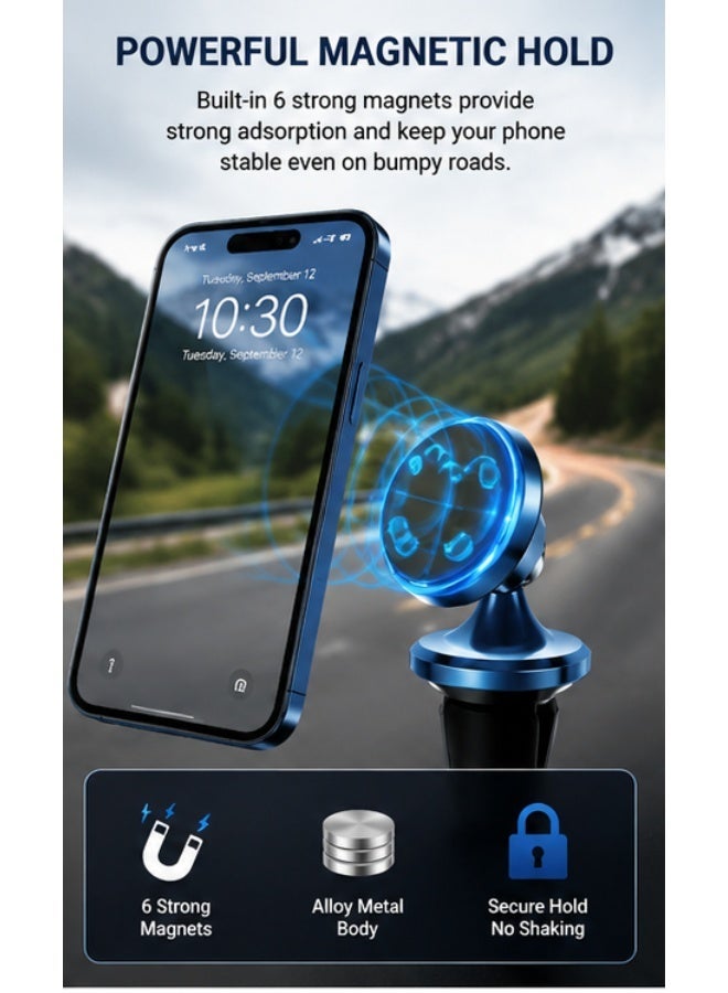 Magnetic Car Phone Holder for Air Vent | Strong Magnetic Mobile Mount with Adjustable Rotation | Universal Smartphone Holder for Vent - Image 2