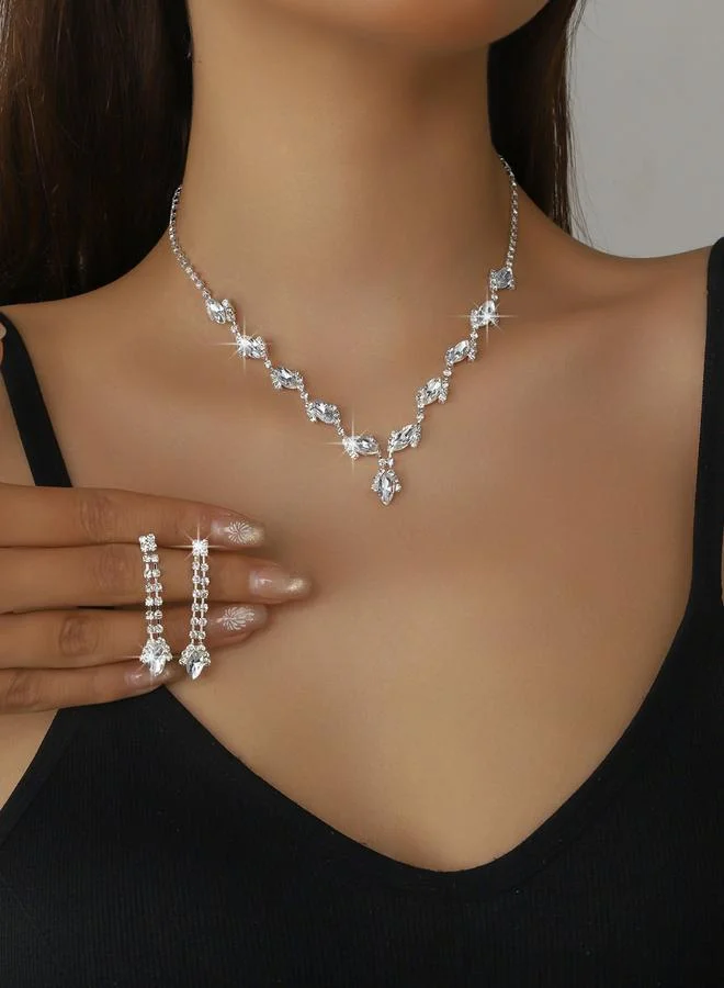 Take Two Take Two Embellished Rhinestone Drop Necklace and Earrings Set