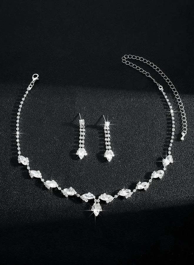 Take Two Take Two Embellished Rhinestone Drop Necklace and Earrings Set