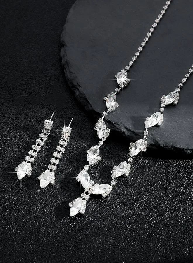 تايك تو Take Two Embellished Rhinestone Drop Necklace and Earrings Set