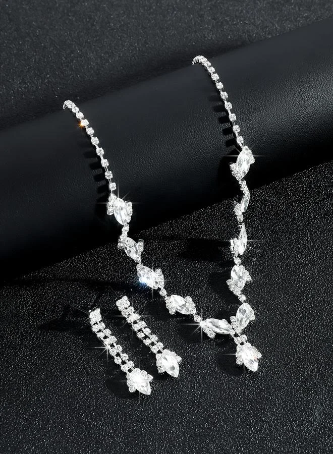 تايك تو Take Two Embellished Rhinestone Drop Necklace and Earrings Set