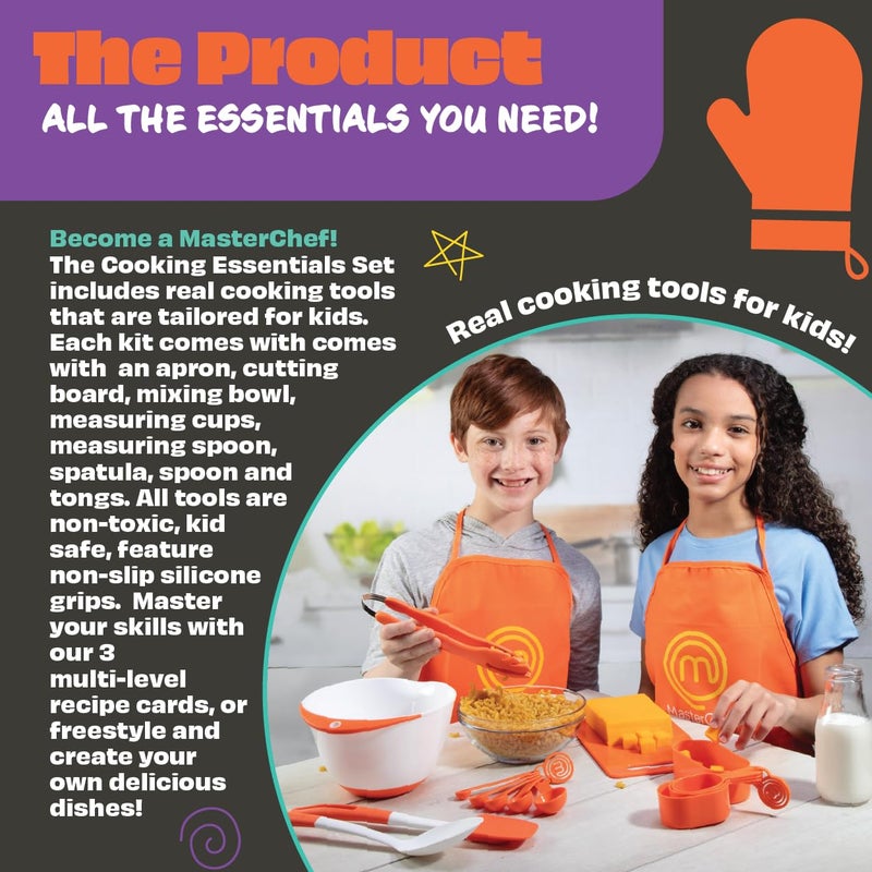 MasterChef Junior Cooking Essentials Set - 9 Pc. Kit Includes Recipes, Apron, Cutting Board, Mixing Bowl, Measure Cups, Spoons, Homemade Holiday Gifts - Image 2