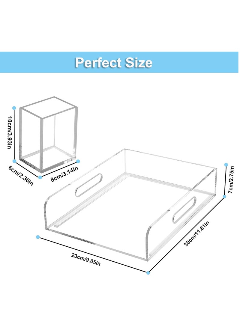 TPGP Clear Acrylic Organizer Tray - 2 Tier Stackable Office File Storage, Split Type Can be Pulled Out, Storage Drawers for Letter/A4 Paper/Magazine (2 Tray Vertical) - Image 3