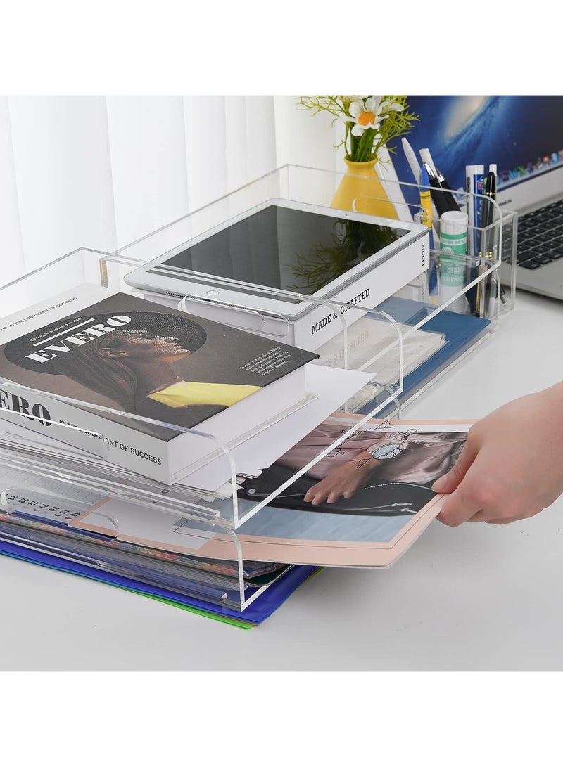 TPGP Clear Acrylic Organizer Tray - 2 Tier Stackable Office File Storage, Split Type Can be Pulled Out, Storage Drawers for Letter/A4 Paper/Magazine (2 Tray Vertical) - Image 4