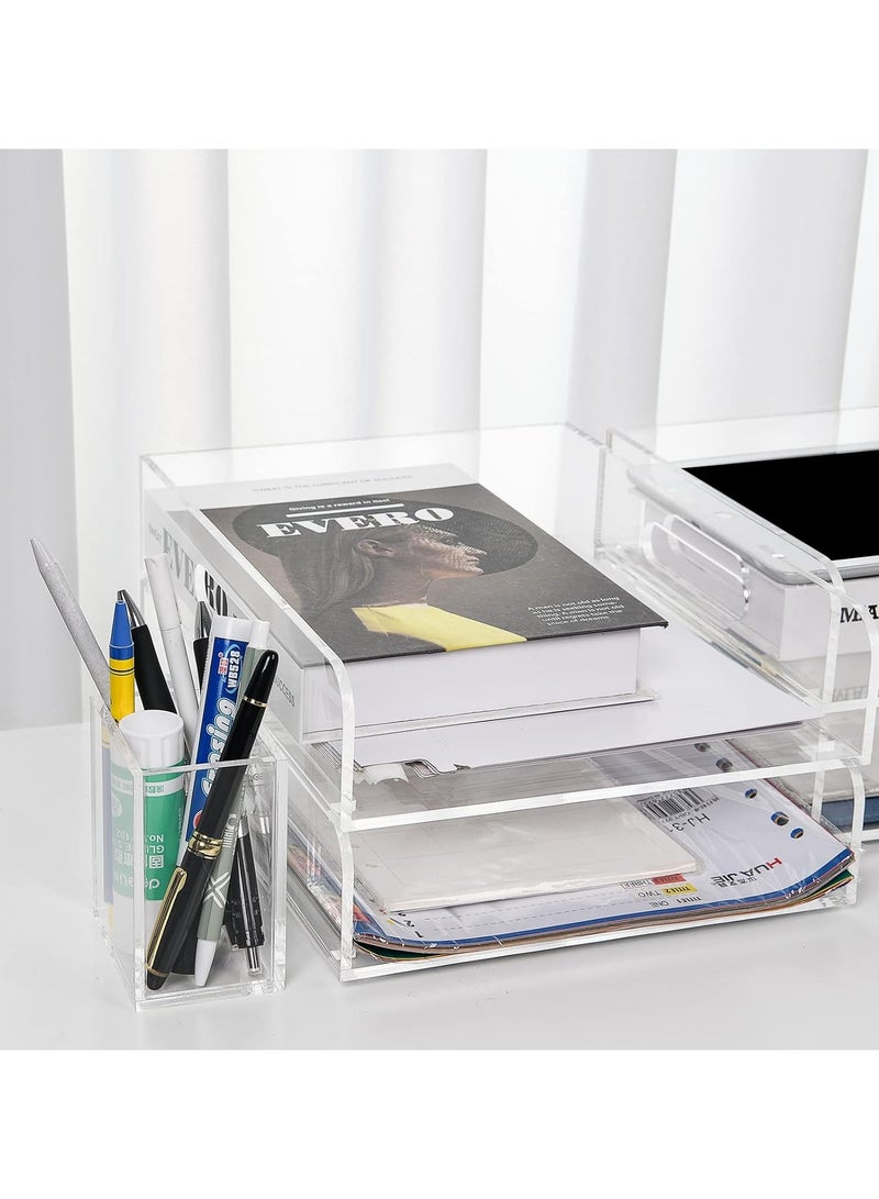 TPGP Clear Acrylic Organizer Tray - 2 Tier Stackable Office File Storage, Split Type Can be Pulled Out, Storage Drawers for Letter/A4 Paper/Magazine (2 Tray Vertical) - Image 5