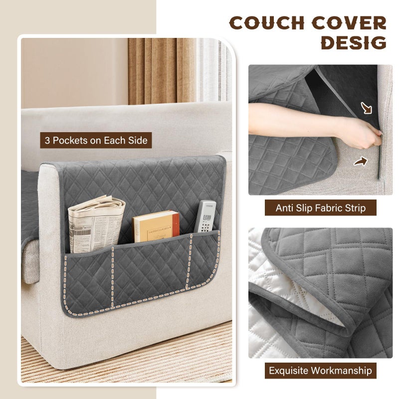 Arfntevss Waterproof Corner Sectional Couch Covers for Dogs Pet L Shape Sofa Cover Washable Velvet Large Couch Cushion Protector for Sectional Sofa Non Slip U Shaped Slipcovers (Dark Grey, X-Large) - Image 5