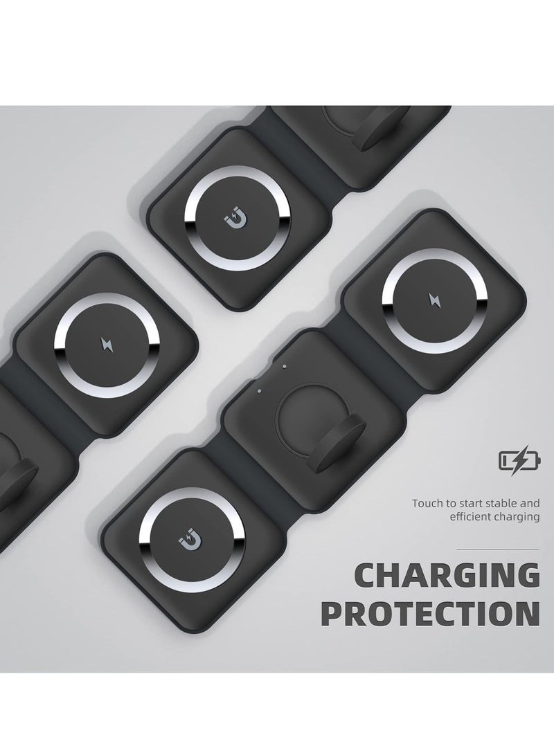 Beauenty NEW 3-in-1 Foldable Magnetic Wireless Charger – 15W Mag-Safe Charging Station for iPhone, Apple Watch, and AirPods (Black) - Image 4