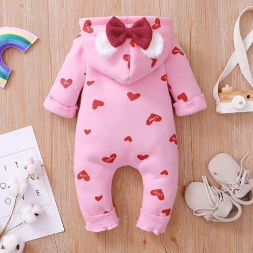BRANDONN Kids Baby Cotton Fleece Jumpsuit Romper Onesie Sleep Suit Hooded Semi Winter Zipper (Pink & Red, 9-12 Months) - Image 3