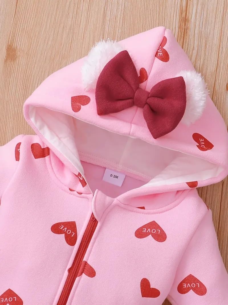 BRANDONN Kids Baby Cotton Fleece Jumpsuit Romper Onesie Sleep Suit Hooded Semi Winter Zipper (Pink & Red, 9-12 Months) - Image 4
