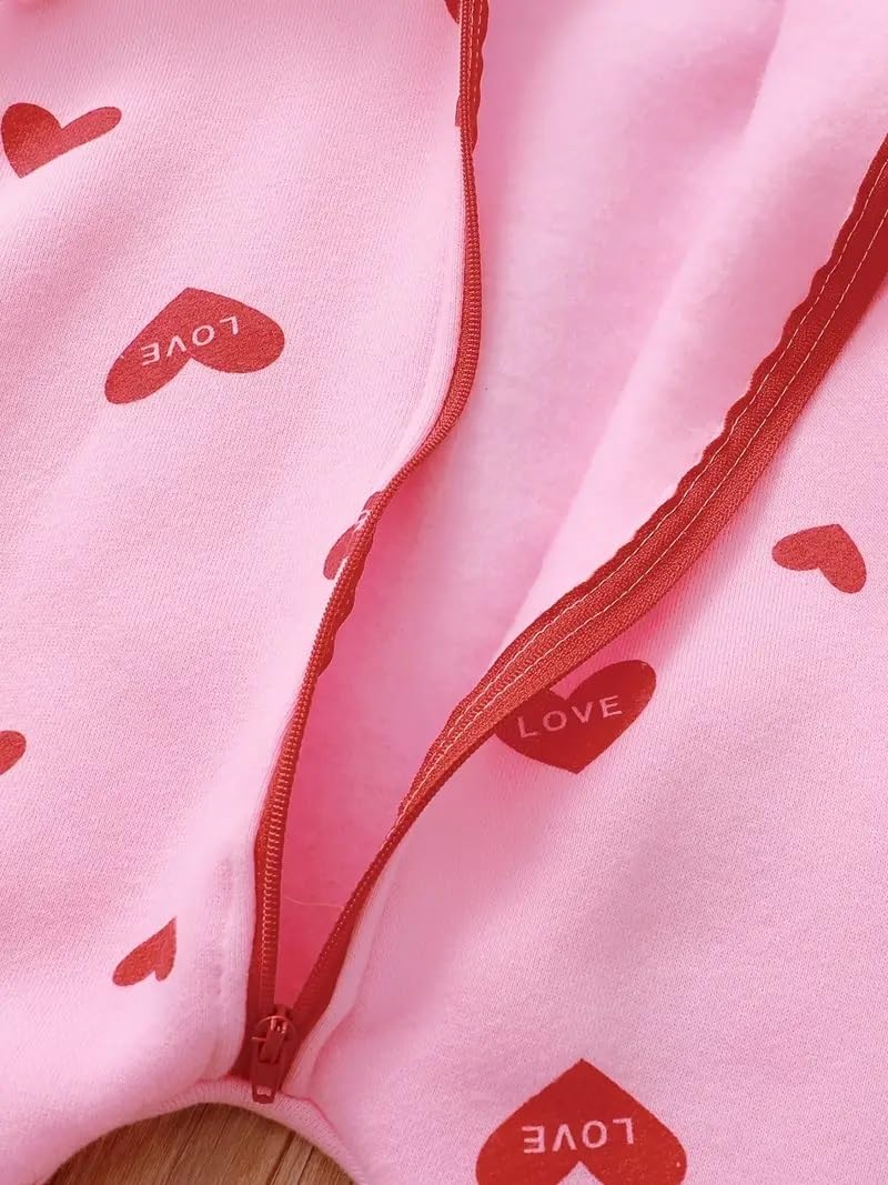 BRANDONN Kids Baby Cotton Fleece Jumpsuit Romper Onesie Sleep Suit Hooded Semi Winter Zipper (Pink & Red, 9-12 Months) - Image 5