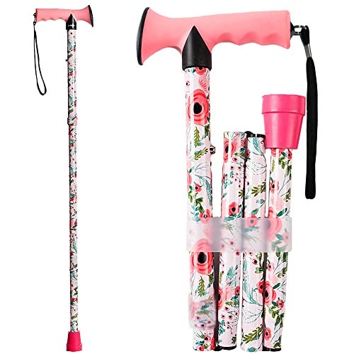 CLOKTA Walking Cane for Men and Women Foldable Floral Lightweight Adjustable Portable for Folding Canes Comfortable THandle for Seniors Adults Pink Floral - Image 2