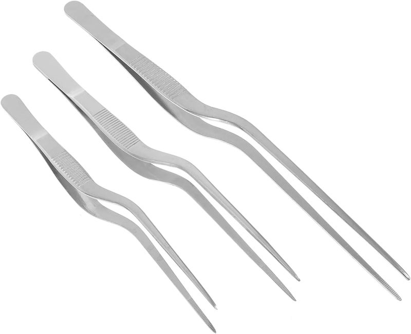 Healifty 3pcs Stainless Steel ENT Tweezers Kitchen Tweezer Bayonet Forceps Beauty Tweezer (Silver)