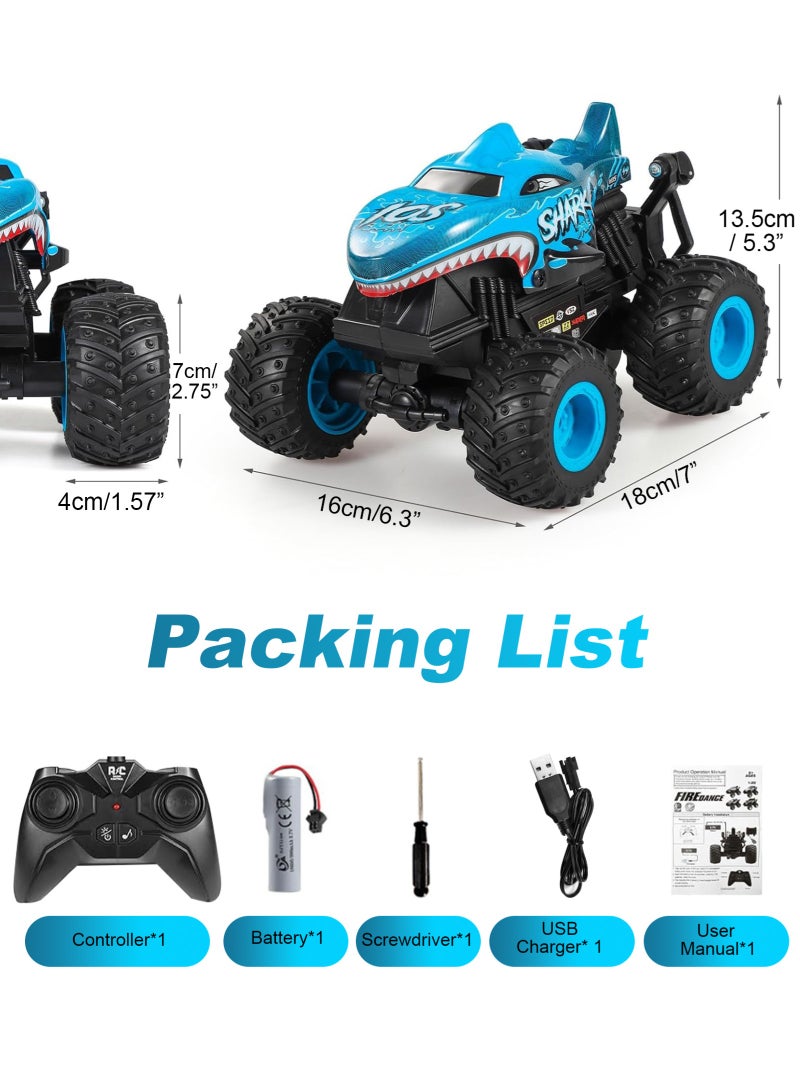 أوربازار سيارة الوحش التي تعمل بجهاز تحكم عن بعد، شاحنة الوحش التي تعمل بجهاز تحكم عن بعد بتردد 2.4 جيجاهرتز لجميع التضاريس، سيارة الوحش التي تعمل بجهاز تحكم عن بعد على شكل ديناصور، شاحنة الوحش التي تعمل بجهاز تحكم عن بعد مع موسيقى وبخاخ للأولاد من سن 4-7 و8-12 عامًا وهدية عيد ميلاد للبنات (أزرق سماوي) - Image 3