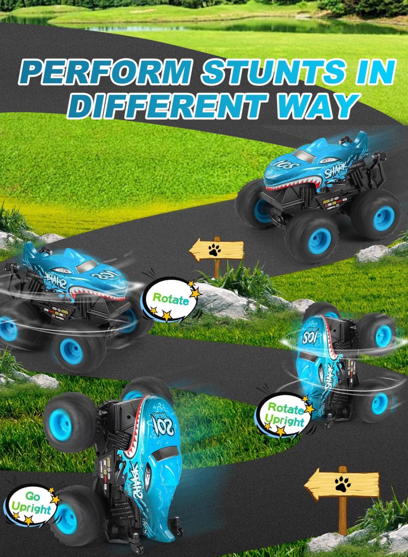 أوربازار سيارة الوحش التي تعمل بجهاز تحكم عن بعد، شاحنة الوحش التي تعمل بجهاز تحكم عن بعد بتردد 2.4 جيجاهرتز لجميع التضاريس، سيارة الوحش التي تعمل بجهاز تحكم عن بعد على شكل ديناصور، شاحنة الوحش التي تعمل بجهاز تحكم عن بعد مع موسيقى وبخاخ للأولاد من سن 4-7 و8-12 عامًا وهدية عيد ميلاد للبنات (أزرق سماوي) - Image 5