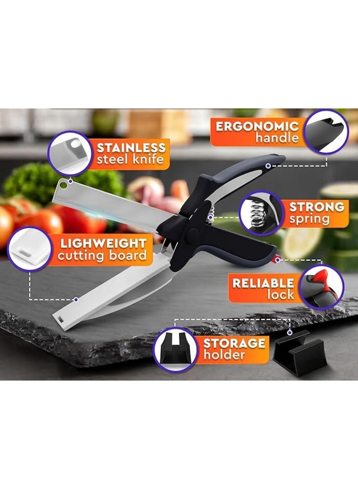 Kitchen Scissors for Food – 2-in-1 Cutting Board Scissors & Knife with Locking Mechanism & Stainless Steel Blades – Multifunctional Kitchen Shears for Effortless Chopping, Slicing & Meal Prep  - Image 2