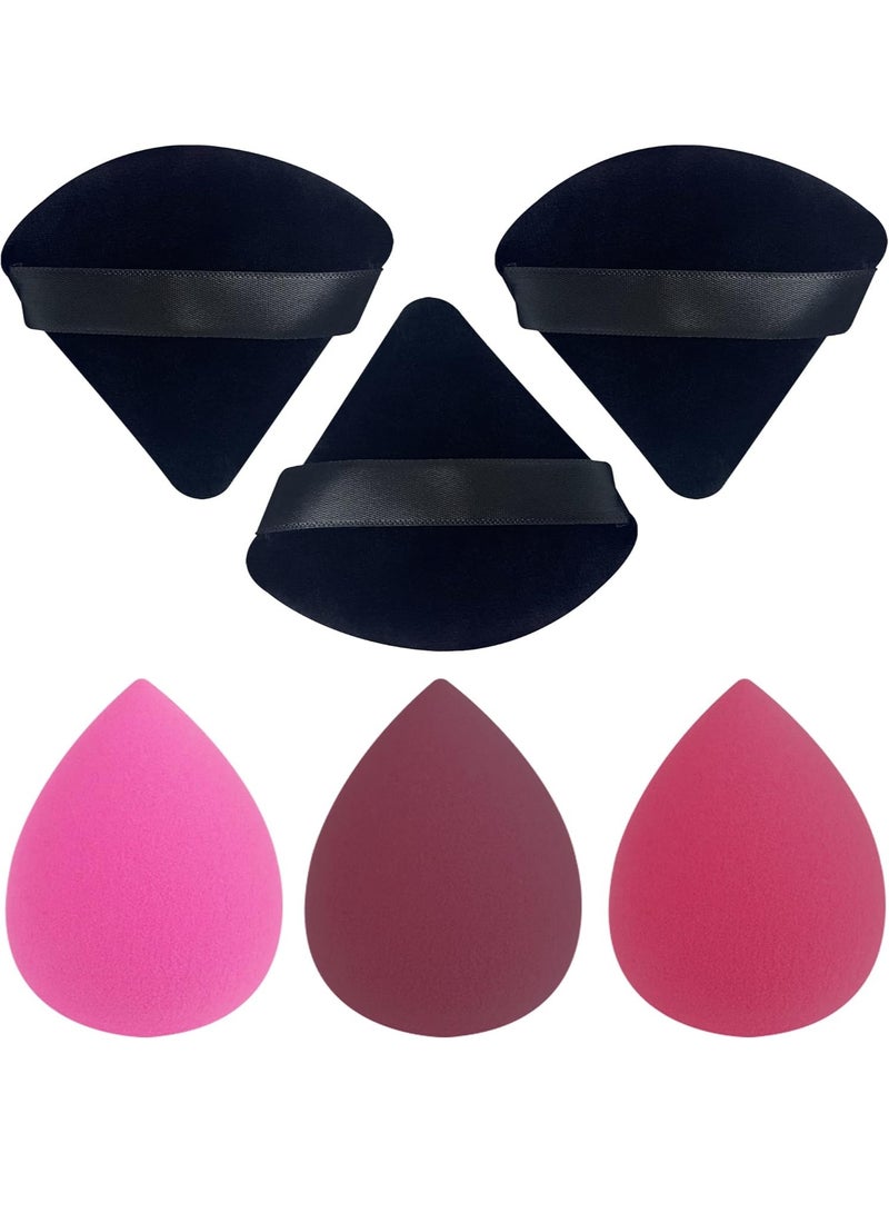 Generic Set of 6 Beauty Blender Sponge and Triangle Powder Puff for Face and Body, Makeup Sponge for Powder, Foundation, Cream, Liquid, Triangle Powder for Under Eye, Loose Powder, Angled - Image 1