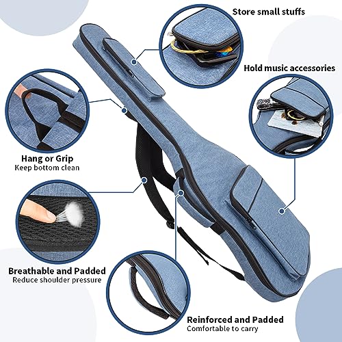 MUZTOP 39 Inch Electric Guitar Bag Soft Guitar Case, 11 MM Thick Padded Electric Guitar Gig Bag Waterproof Guitar Backpack with Pockets, Blue - Image 5