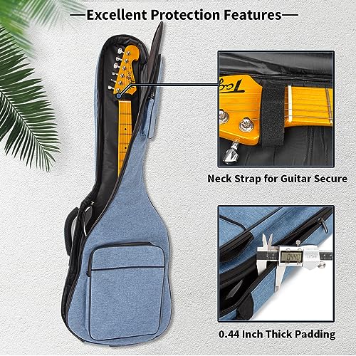 MUZTOP 39 Inch Electric Guitar Bag Soft Guitar Case, 11 MM Thick Padded Electric Guitar Gig Bag Waterproof Guitar Backpack with Pockets, Blue - Image 4