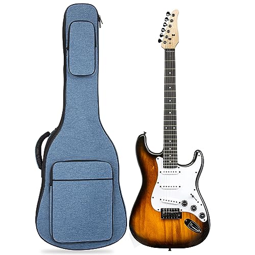 MUZTOP 39 Inch Electric Guitar Bag Soft Guitar Case, 11 MM Thick Padded Electric Guitar Gig Bag Waterproof Guitar Backpack with Pockets, Blue - Image 1