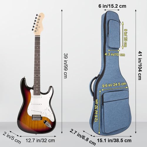 MUZTOP 39 Inch Electric Guitar Bag Soft Guitar Case, 11 MM Thick Padded Electric Guitar Gig Bag Waterproof Guitar Backpack with Pockets, Blue - Image 2