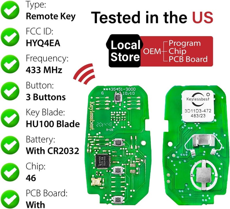 Keylessbest Car Key Fob Remote Keyless Entry Control HYQ4EA 433MHz 3 Button Replacement for 2018-2020 Chevrolet Blazer Cruze Equinox Traverse LS LT - Image 4