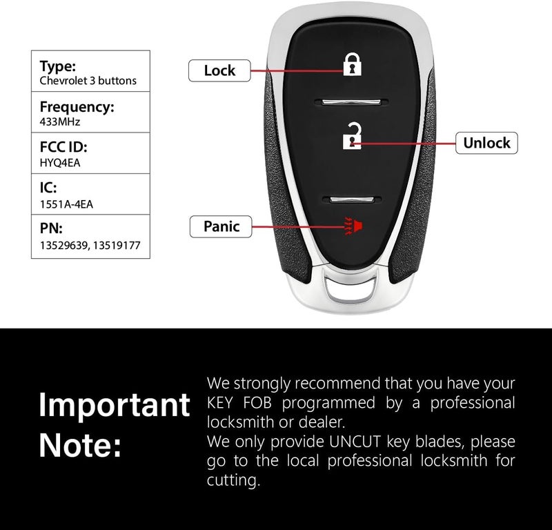 Keylessbest Car Key Fob Remote Keyless Entry Control HYQ4EA 433MHz 3 Button Replacement for 2018-2020 Chevrolet Blazer Cruze Equinox Traverse LS LT - Image 3
