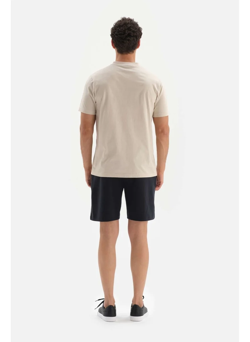 داجي Beige V-Neck Basic Supima T-Shirt