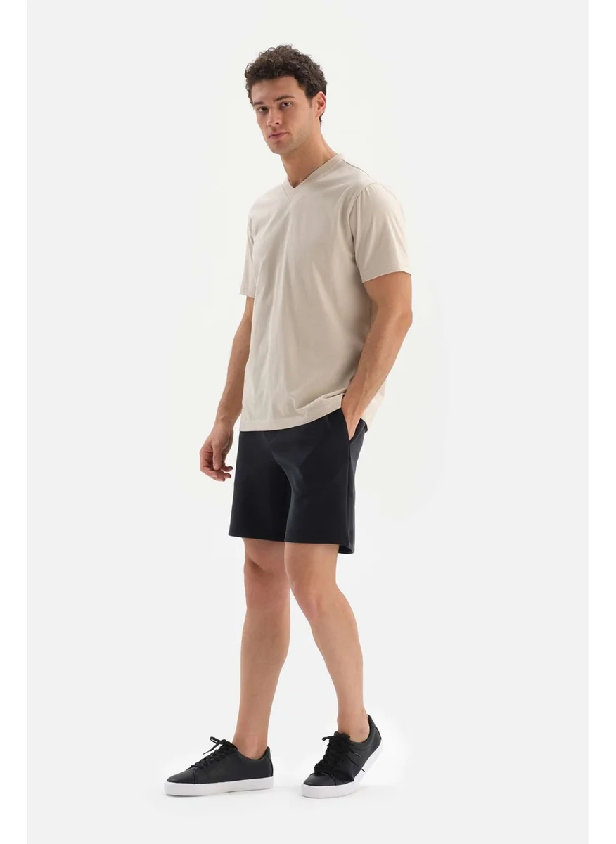 داجي Beige V-Neck Basic Supima T-Shirt
