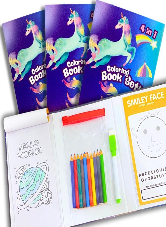 CocoMoco Kids 4 in 1 Unicorn Theme Colouring Kit for Kids 6-12 | Art and Craft Kit for Girls 9-12 | Drawing, Games Activity Set | Return Gifts for Kids Birthday Party | Gift for Boys & Girls (Pack of 3) - Image 1
