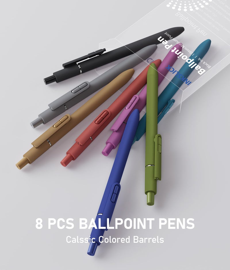 InkSlick 8 Pcs Black Ballpoint Pens - 1.0mm Medium Point Smooth Writing Black Ink Ball Point Pens | High-end Long Lasting Retractable Pen for School, Home, Office (Vintage-8pcs) - Image 5