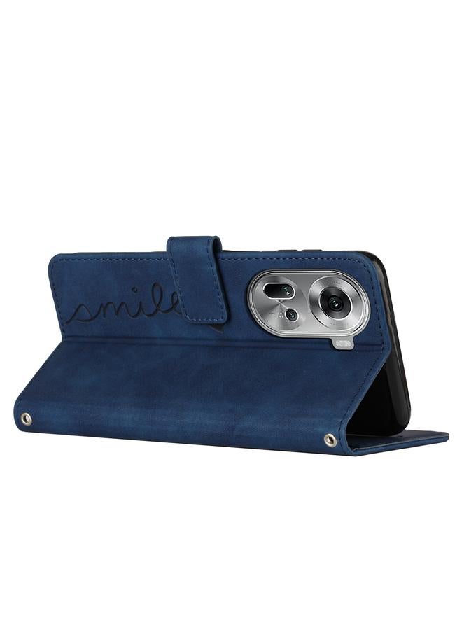 S-TOP Case For OPPO Reno11 5G Global Skin Feel Heart Embossed Leather Phone Case with Long Lanyard - Image 4